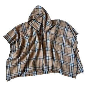 Ring of Kerry Crafts Womens OS Hooded Cape Ireland 100% Wool Wrap Nova Check